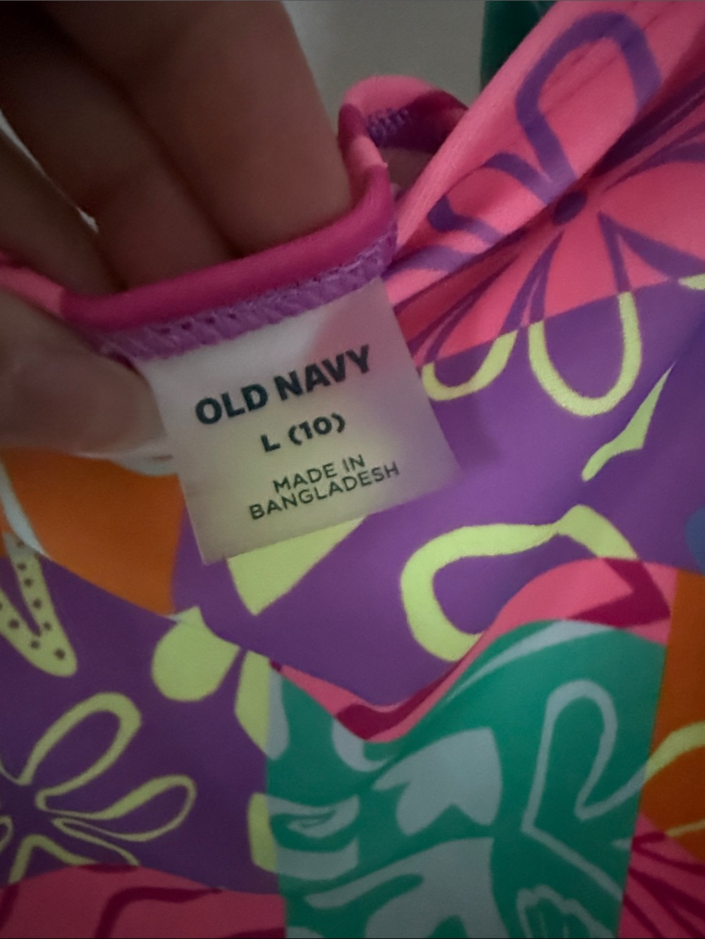 Old Navy Girls Size 10 L One Piece Swimsuit Colorful Patchwork Tropical Floral - Picture 2 of 3